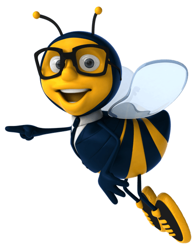 Bee pointing to title Bee pointing to title